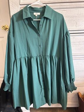 entro Teal Button-Front Babydoll Dress